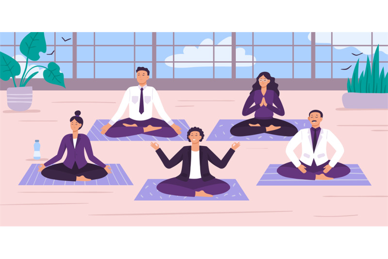 yoga-office-workers-vector-illustration-yoga-worker-position