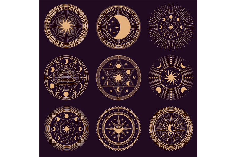 mystic-circle-symbols-vector-illustration-of-set