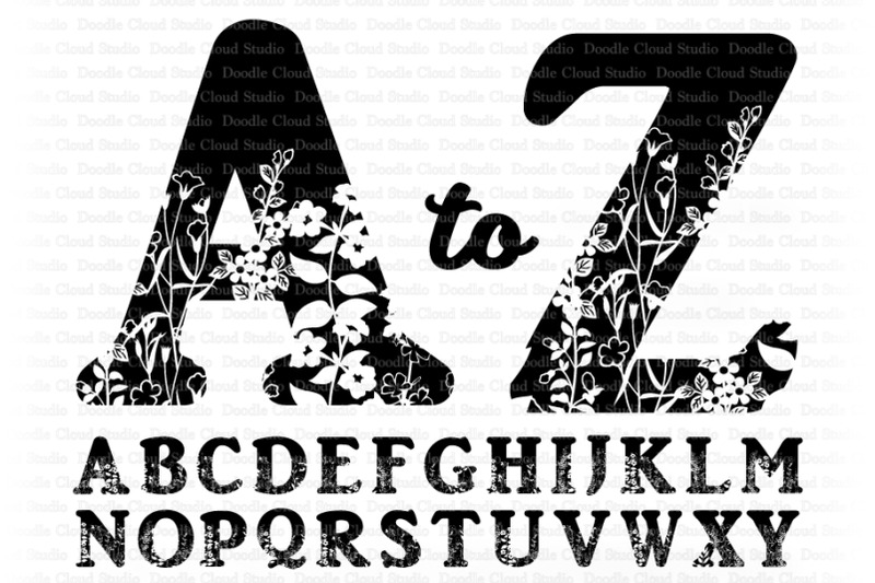 Floral Alphabet SVG Cut Files, Floral Alphabet Clipart. By Doodle Cloud