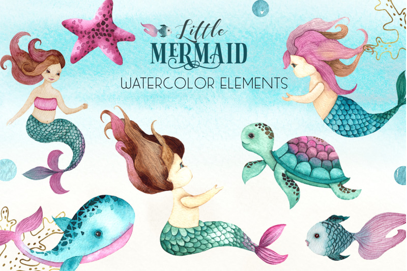 little-mermaid-watercolor-collection