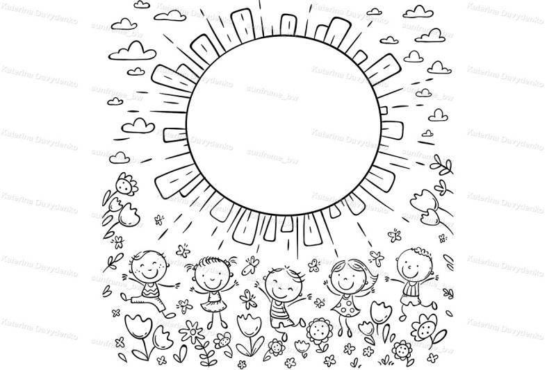sun-frame-with-happy-doodle-kids-and-a-round-copy-space