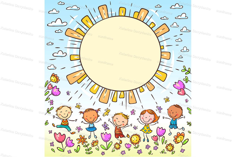 sun-frame-with-happy-doodle-kids-and-a-round-copy-space