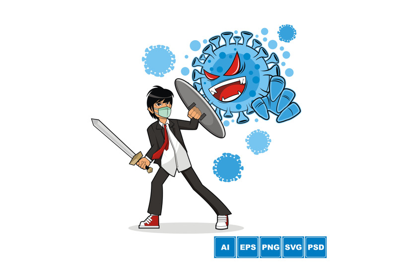 a-guy-against-corona-virus-vector-illustration