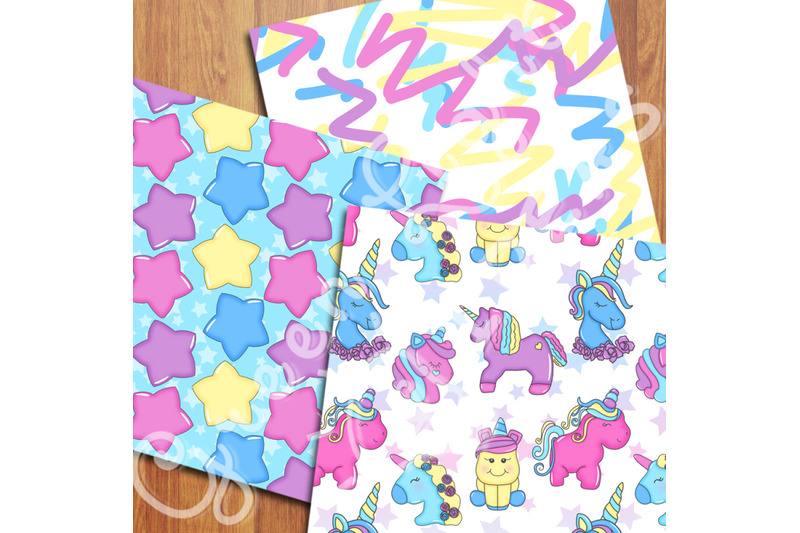 unicorns-digital-papers-kawaii-party-backgrounds-unicorn-scrapbook