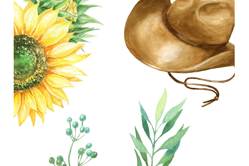 watercolor-western-clipart-sunflowers-cowboy