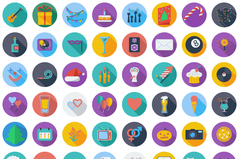celebration-and-party-color-flat-icons-set