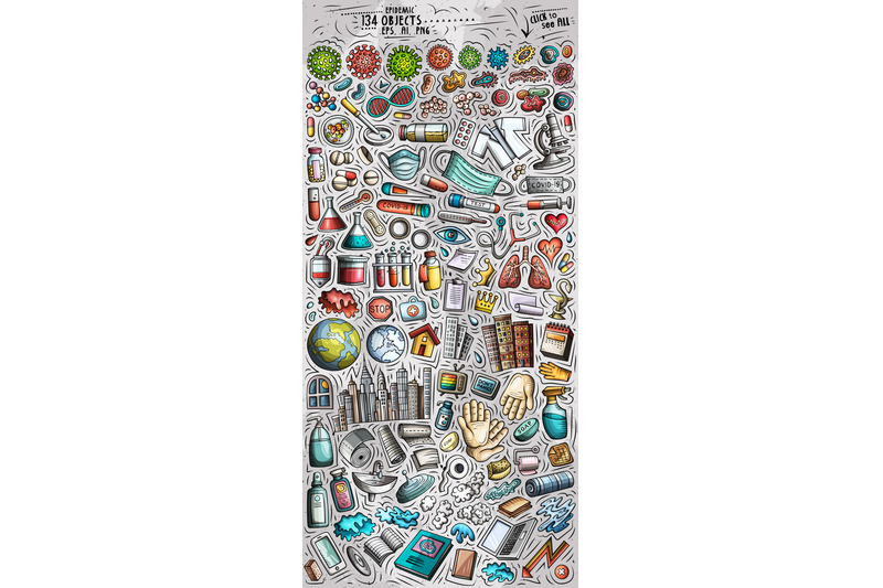 epidemic-cartoon-objects-set