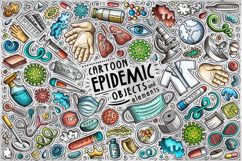 epidemic-cartoon-objects-set
