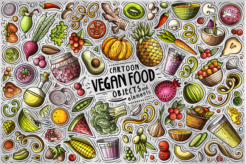 vegan-food-cartoon-objects-set