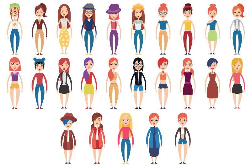 50x-woman-girls-characters-vector-collection