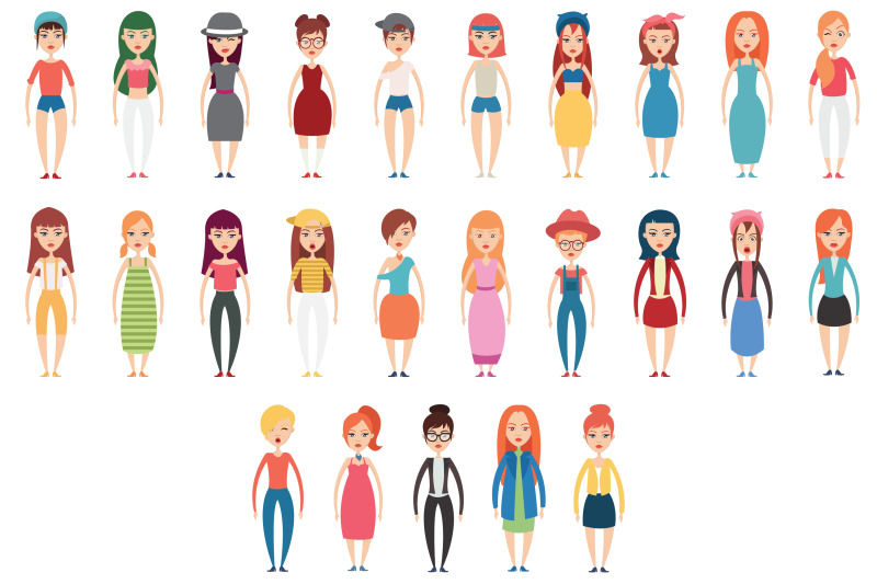 50x-woman-girls-characters-vector-collection