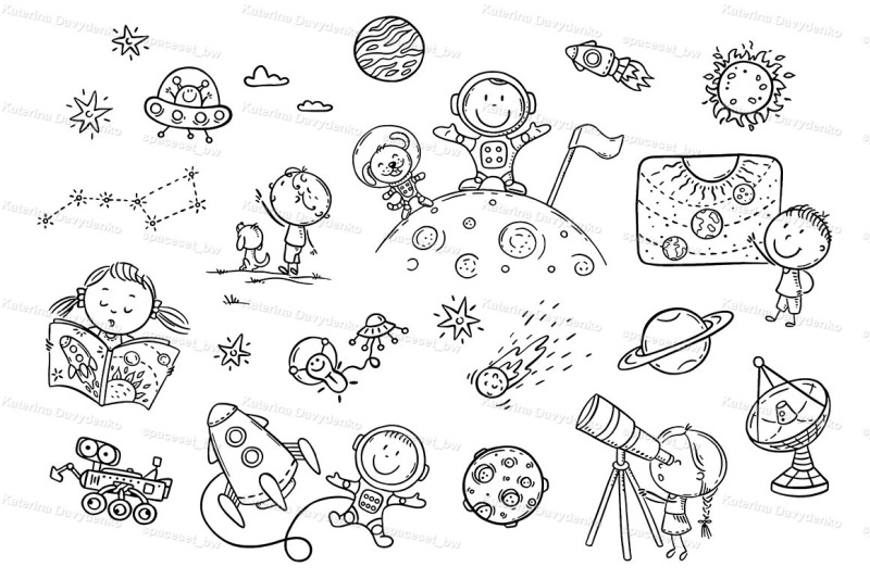 cartoon-space-and-astronauts-set-vector-cliparts-for-kids