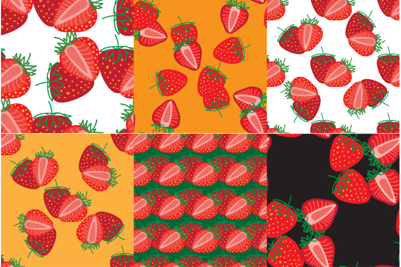 whole-and-sliced-strawberry-berry-isolated-seamless-patterns