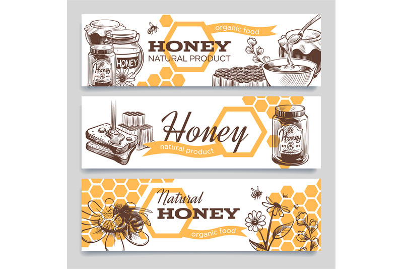 honey-banners-hand-drawn-engraved-honeycomb-bee-and-hive-honeyed-flo