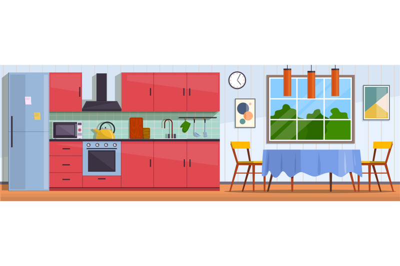 kitchen-interior-with-furniture-stove-and-cupboard-fridge-and-table