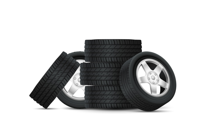 tires-heap-complete-set-car-tires-with-alloy-rims-bunch-new-stacked