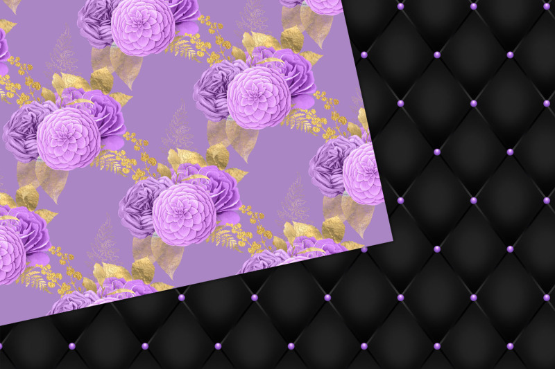 purple-and-gold-floral-digital-paper