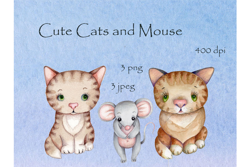 cute-watercolor-cats-and-a-mouse