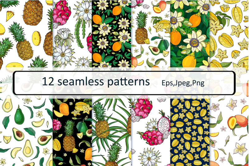 exotic-fruits-seamless-patterns