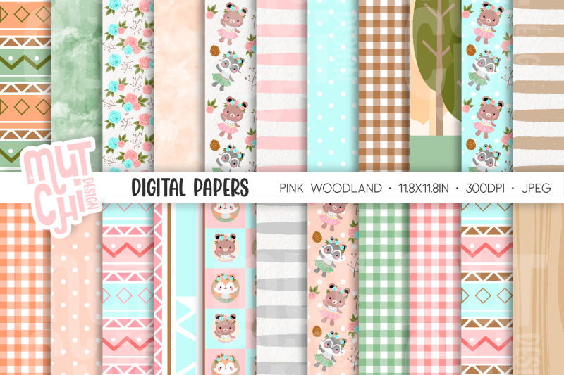 pink-woodland-animals-digital-papers