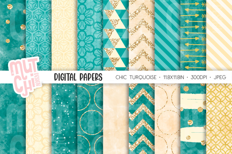 turquiose-chic-digital-papers