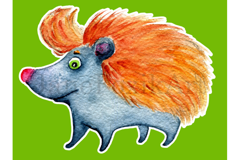 red-head-hedgehog-sticker-funny-watercolor-painting-of-a-hedgehog