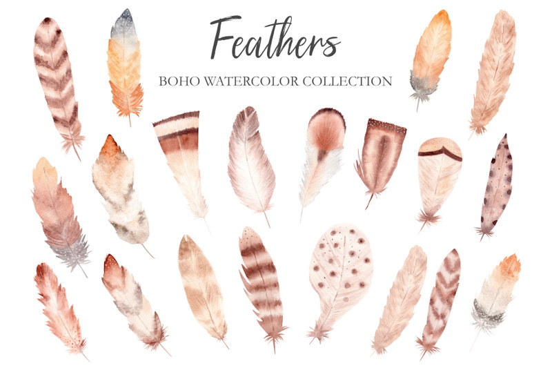 watercolor-boho-feathers-collection