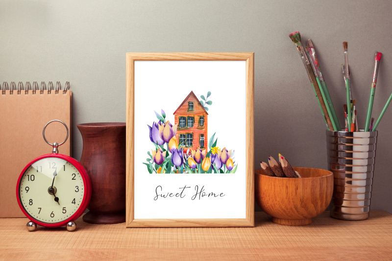 watercolor-house-housewarming-gift-cute-home-stay-home