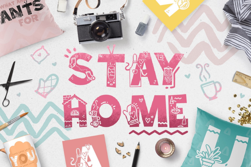stay-home-doodle-font