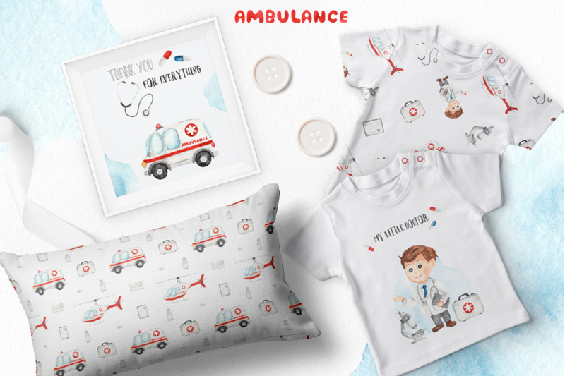 watercolor-medical-clipart-ambulance-helicopter-doctor-boy-viruse