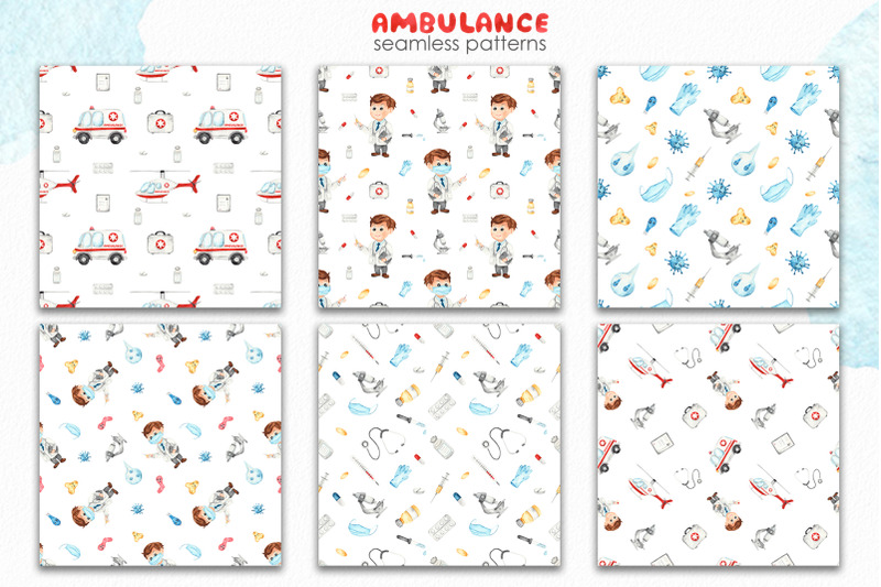 watercolor-medical-clipart-ambulance-helicopter-doctor-boy-viruse