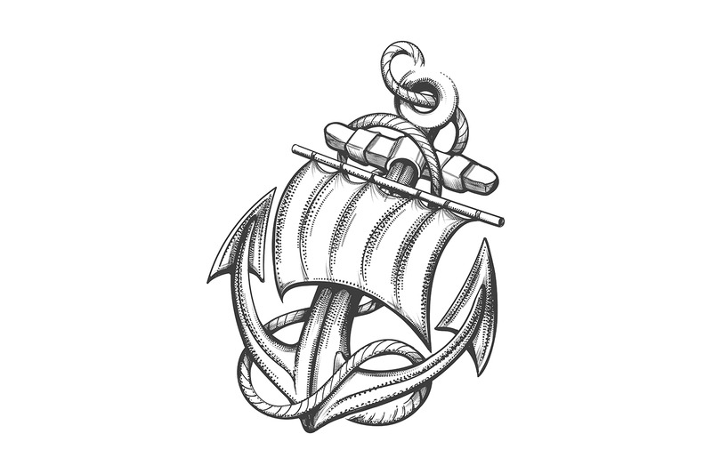 anchor-with-sail-tattoo-in-engraving-style