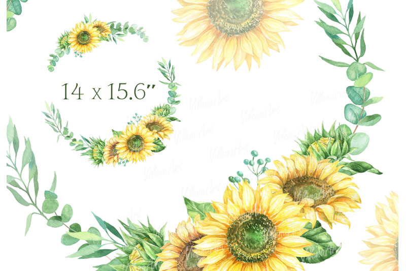 watercolor-frame-wreath-of-sunflowers-eucalyptus