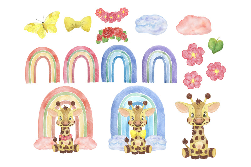 watercolor-little-giraffe-clipart-watercolor-rainbow-clipart