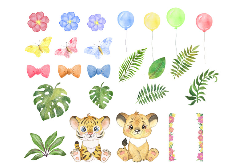 watercolor-tropical-animals-clipart-cute-tiger-cub-and-lion-cub
