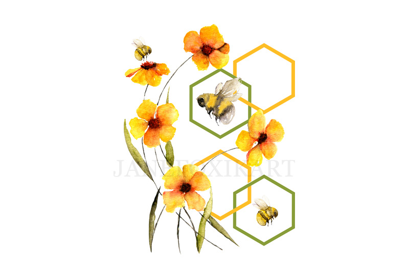 bees-and-flowers-set-cards-elements-and-wreaths-in-yellow-and-blue
