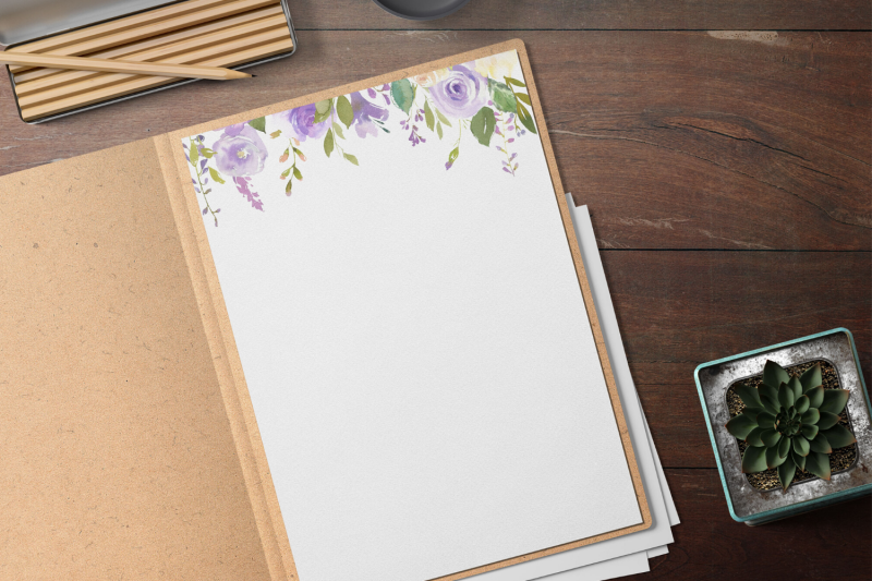 watercolor-violet-roses-printable-stationery-digital-lined-paper-lav