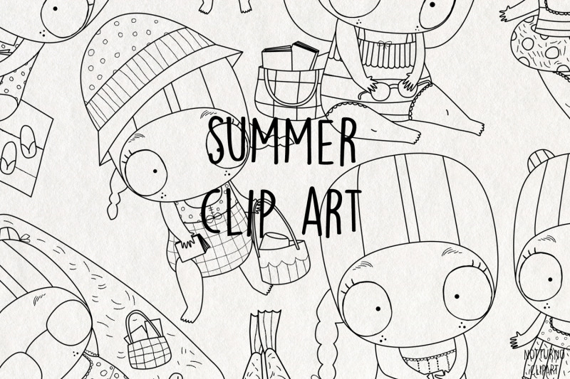 summer-coloringsvg-clipart-black-and-white-clip-art-set-of-9