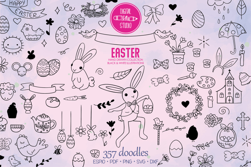easter-doodles-decorated-egg-bunny-flowers-sheep-chocolate