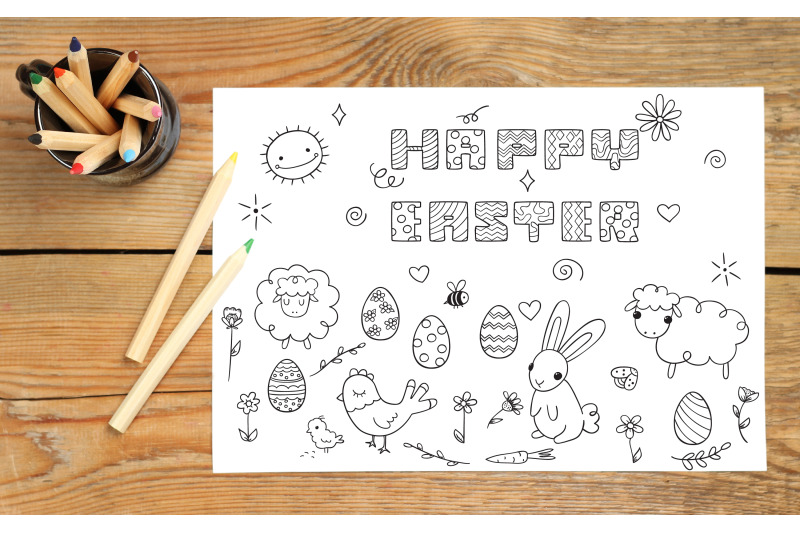 easter-doodles-decorated-egg-bunny-flowers-sheep-chocolate