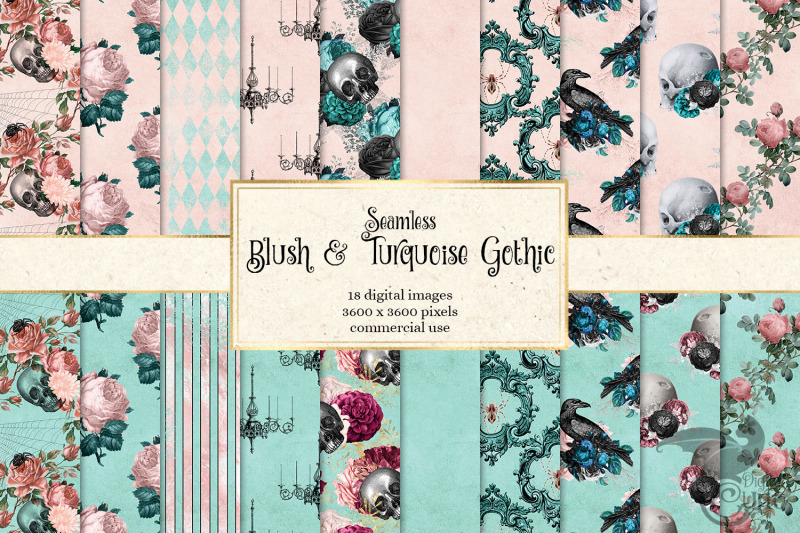 blush-and-turquoise-gothic-digital-paper