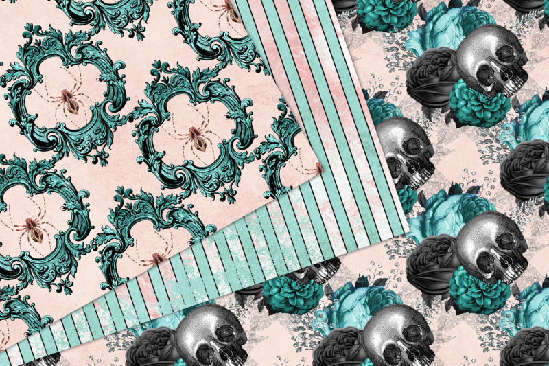 blush-and-turquoise-gothic-digital-paper