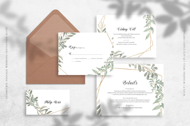 geometric-foliage-wedding-invitation-suite