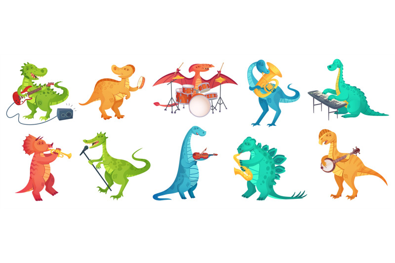 dinosaur-play-music-tyrannosaurus-rockstar-play-guitar-dino-drummer