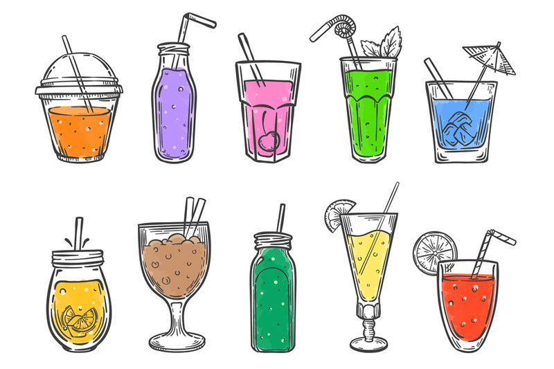 sketch-summer-drinks-glass-of-soft-drink-cold-fruit-juice-and-colorf