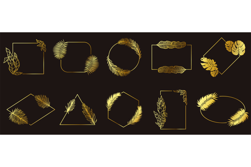 golden-leafs-frames-gold-floral-frame-tropical-leaves-jewelry-label