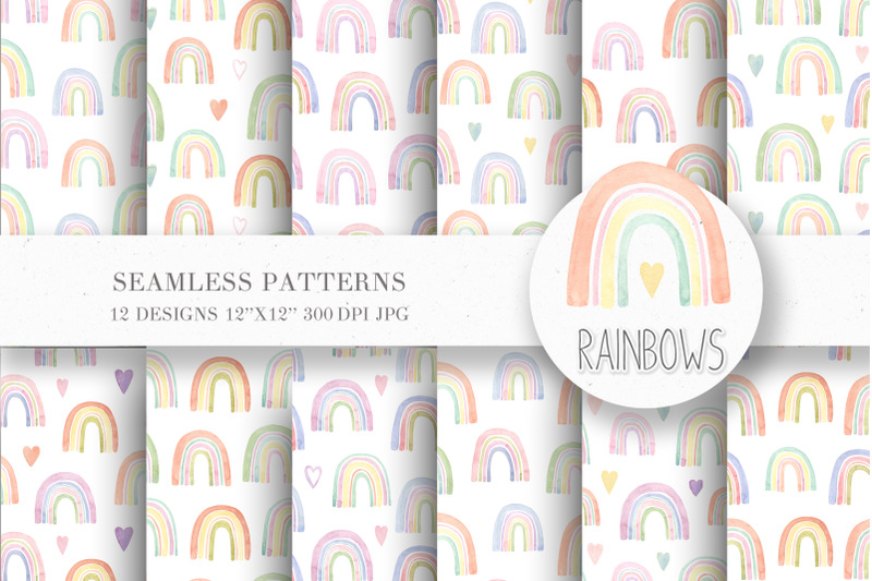 watercolor-boho-rainbow-set-and-seamless-patterns