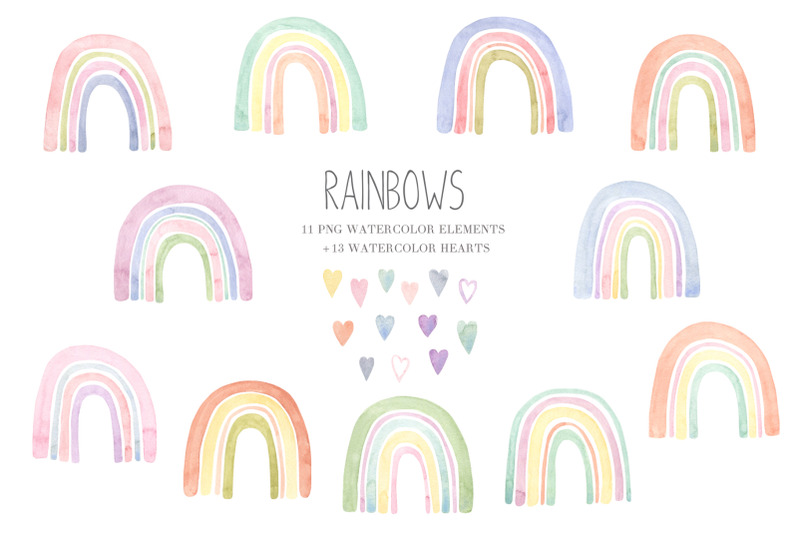watercolor-boho-rainbow-set-and-seamless-patterns
