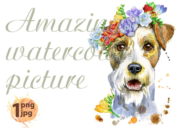 watercolor-portrait-of-airedale-terrier-dog-with-flowers