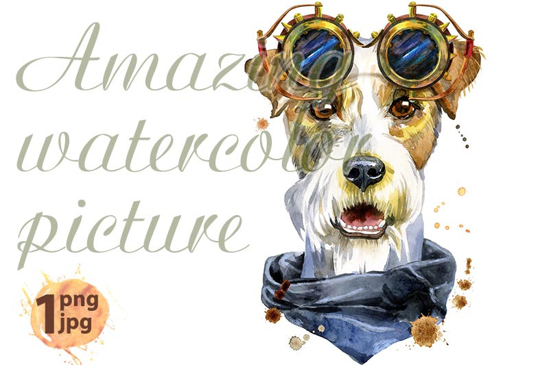 watercolor-portrait-of-airedale-terrier-dog-with-steampunk-glasses